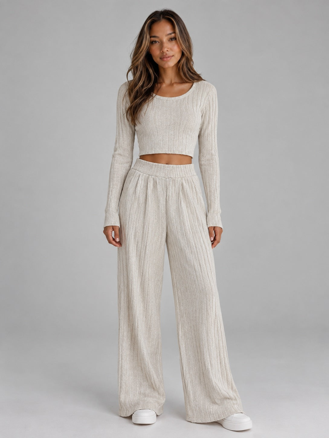 Ribbed Knit Long Sleeve Two Piece Set