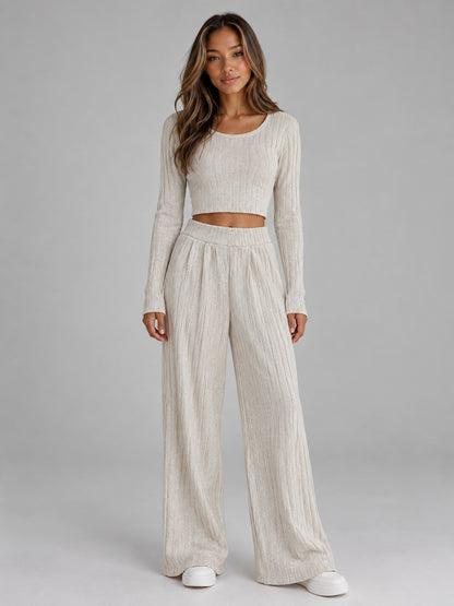 Ribbed Knit Long Sleeve Two Piece Set