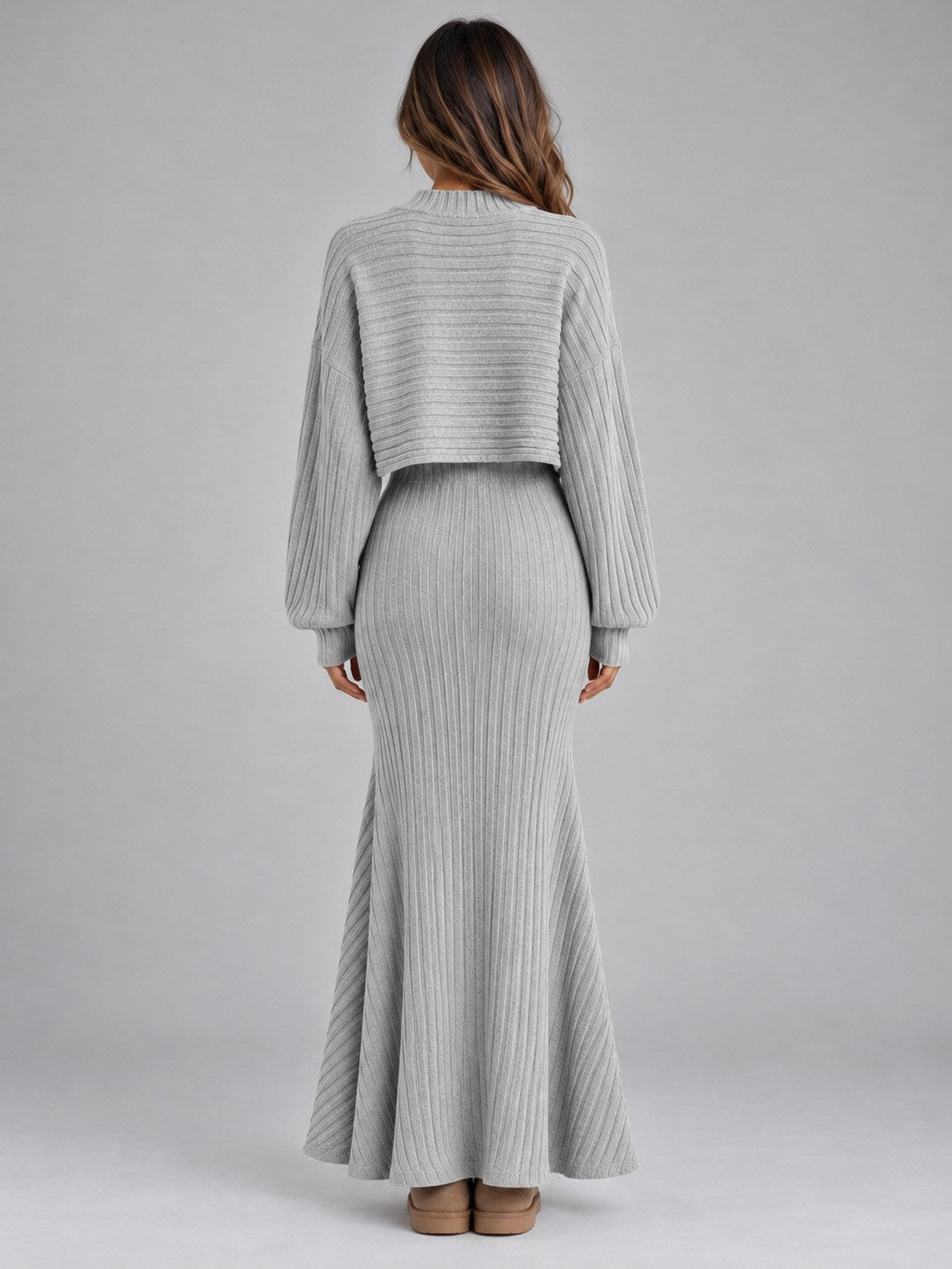 Ribbed Knit Long Sleeve Two Piece Set