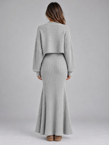 Ribbed Knit Long Sleeve Two Piece Set