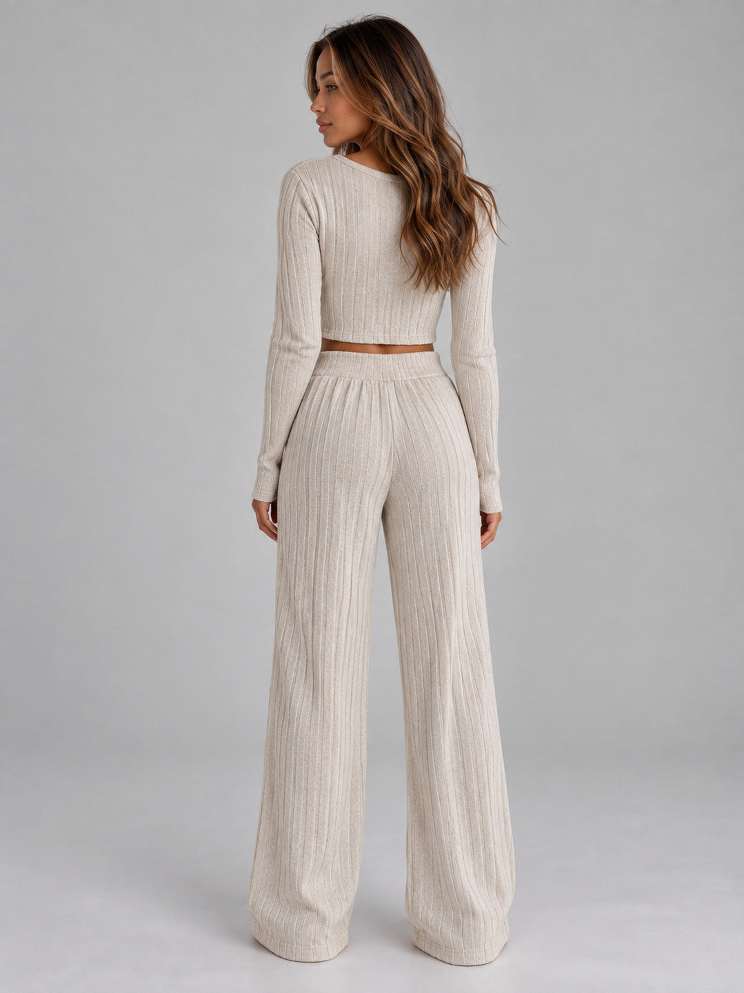 Ribbed Knit Long Sleeve Two Piece Set