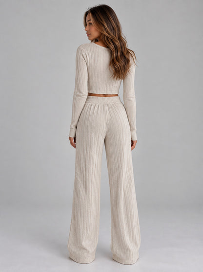 Ribbed Knit Long Sleeve Two Piece Set