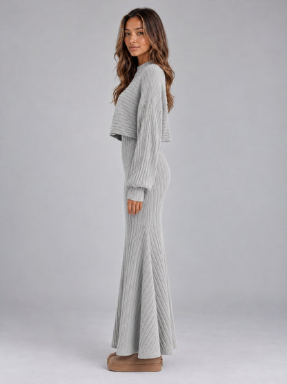 Ribbed Knit Long Sleeve Two Piece Set