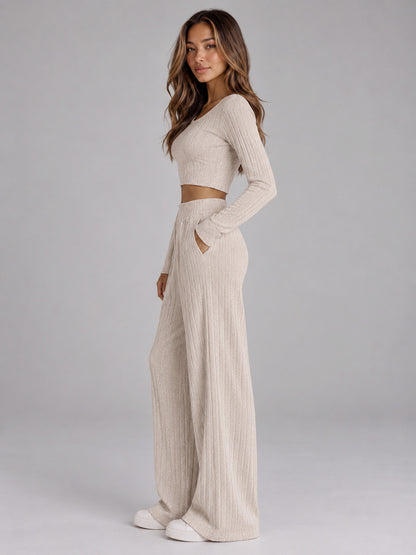 Ribbed Knit Long Sleeve Two Piece Set