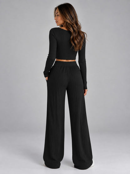 Ribbed Knit Long Sleeve Two Piece Set
