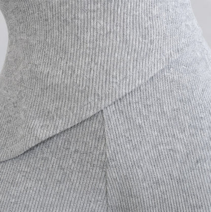Ribbed Knit One Shoulder Long Sleeve Set
