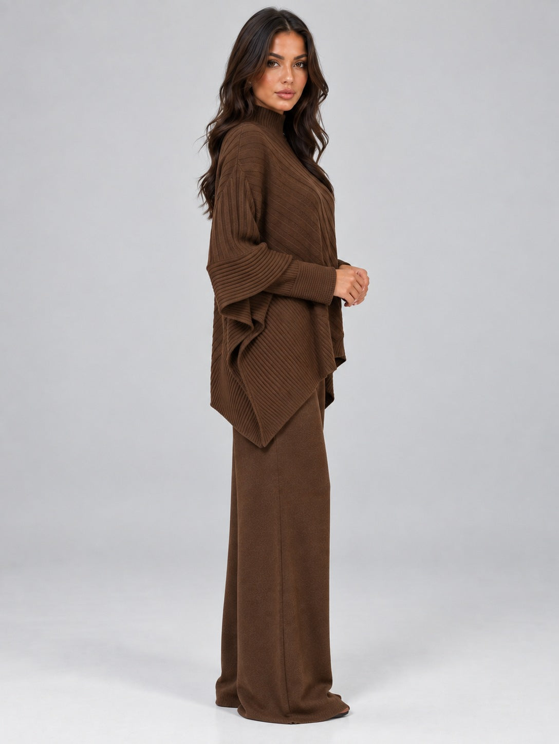 Ribbed Knit Poncho Matching Set