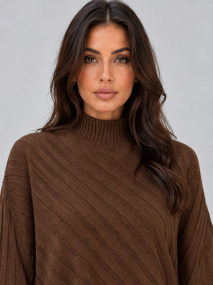 Ribbed Knit Poncho Matching Set