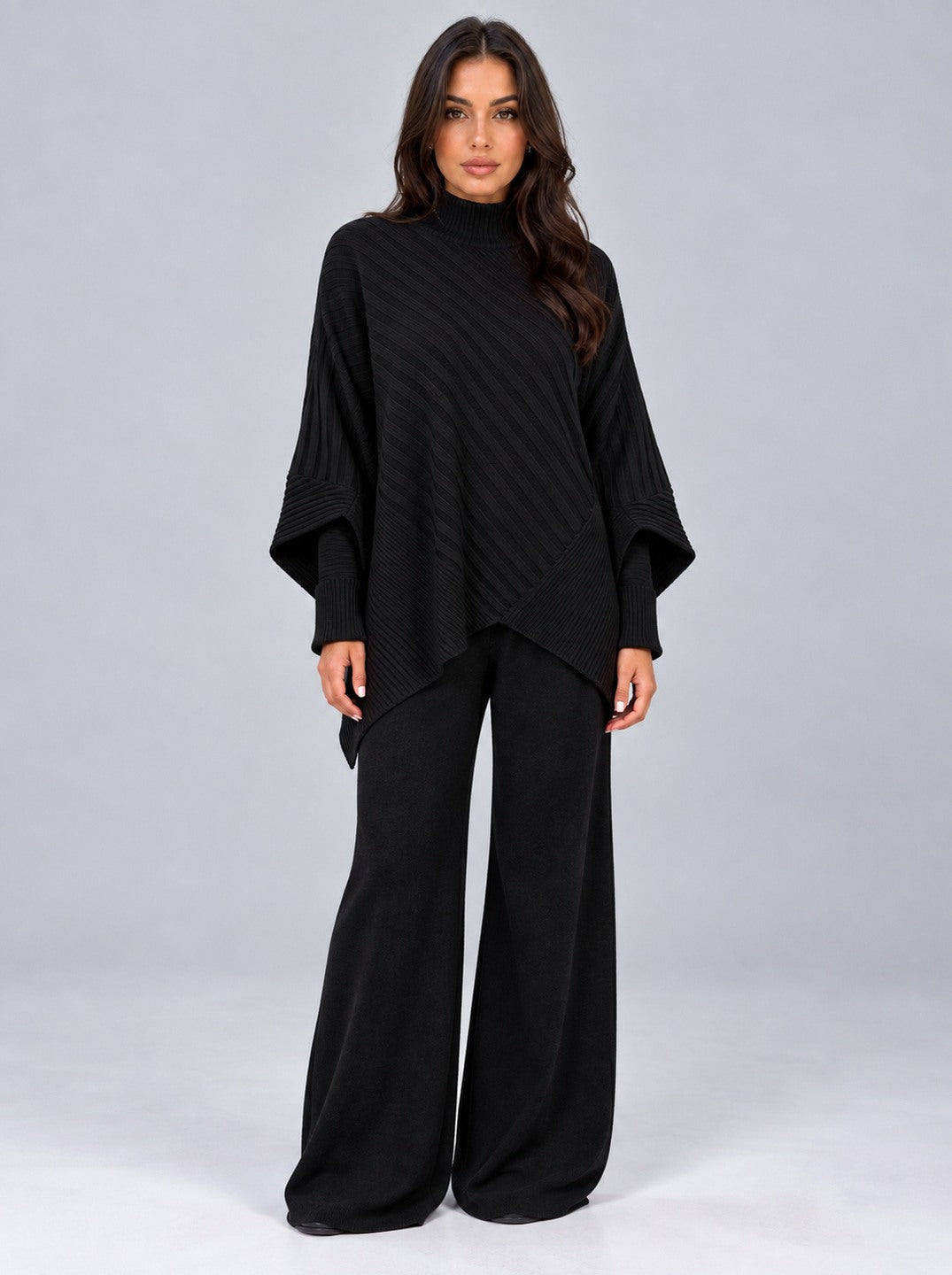 Ribbed Knit Poncho Matching Set