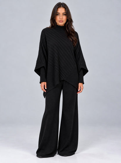 Ribbed Knit Poncho Matching Set