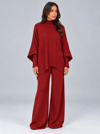 Ribbed Knit Poncho Matching Set