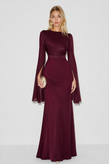 Ruched Long Sleeve Cape Maxi Dress