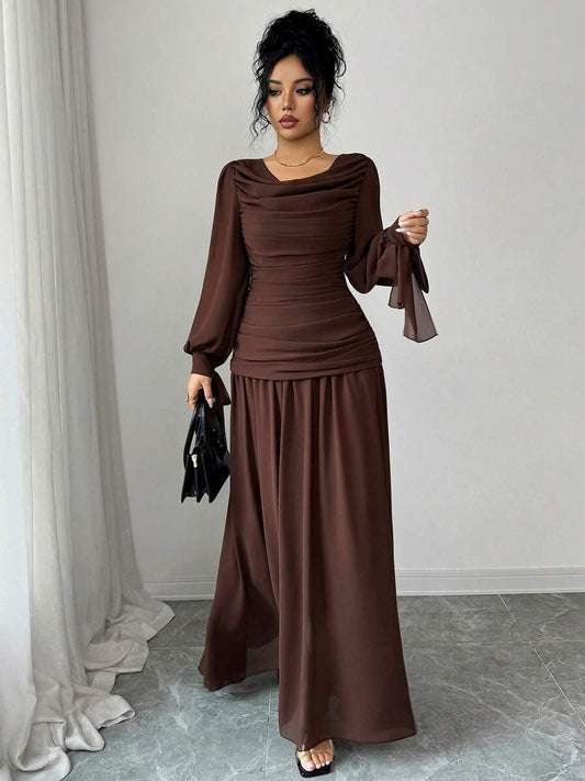 Ruched Long Sleeve Maxi Dress