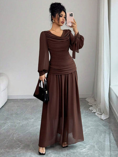 Ruched Long Sleeve Maxi Dress
