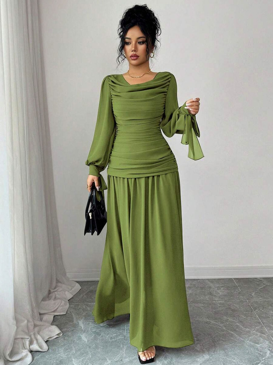 Ruched Long Sleeve Maxi Dress