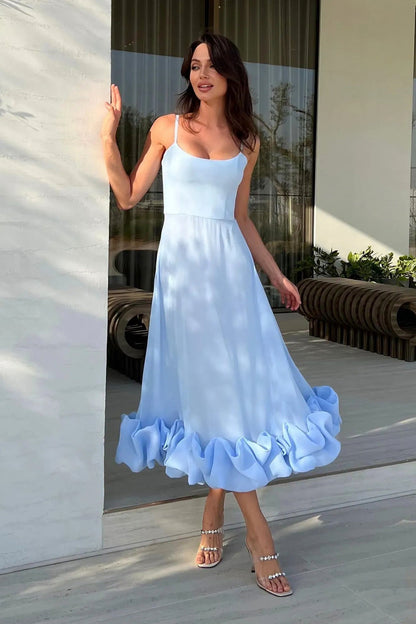 Ruffle Hem Scoop Midi Dress