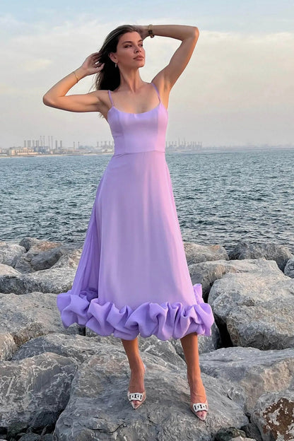 Ruffle Hem Scoop Midi Dress