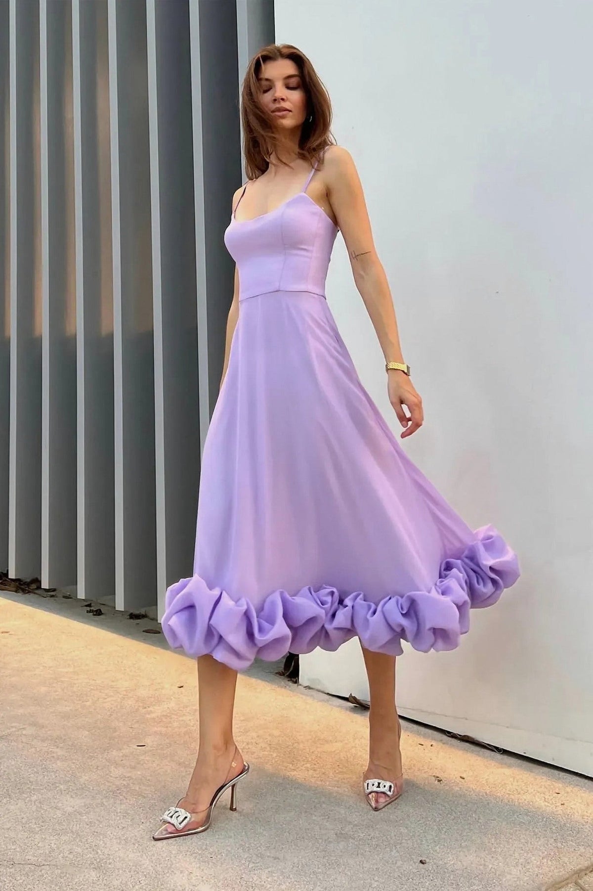 Ruffle Hem Scoop Midi Dress