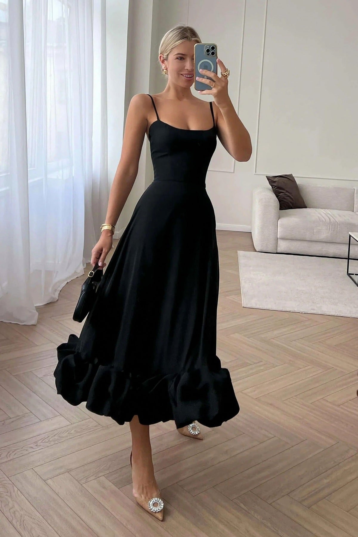 Ruffle Hem Scoop Midi Dress