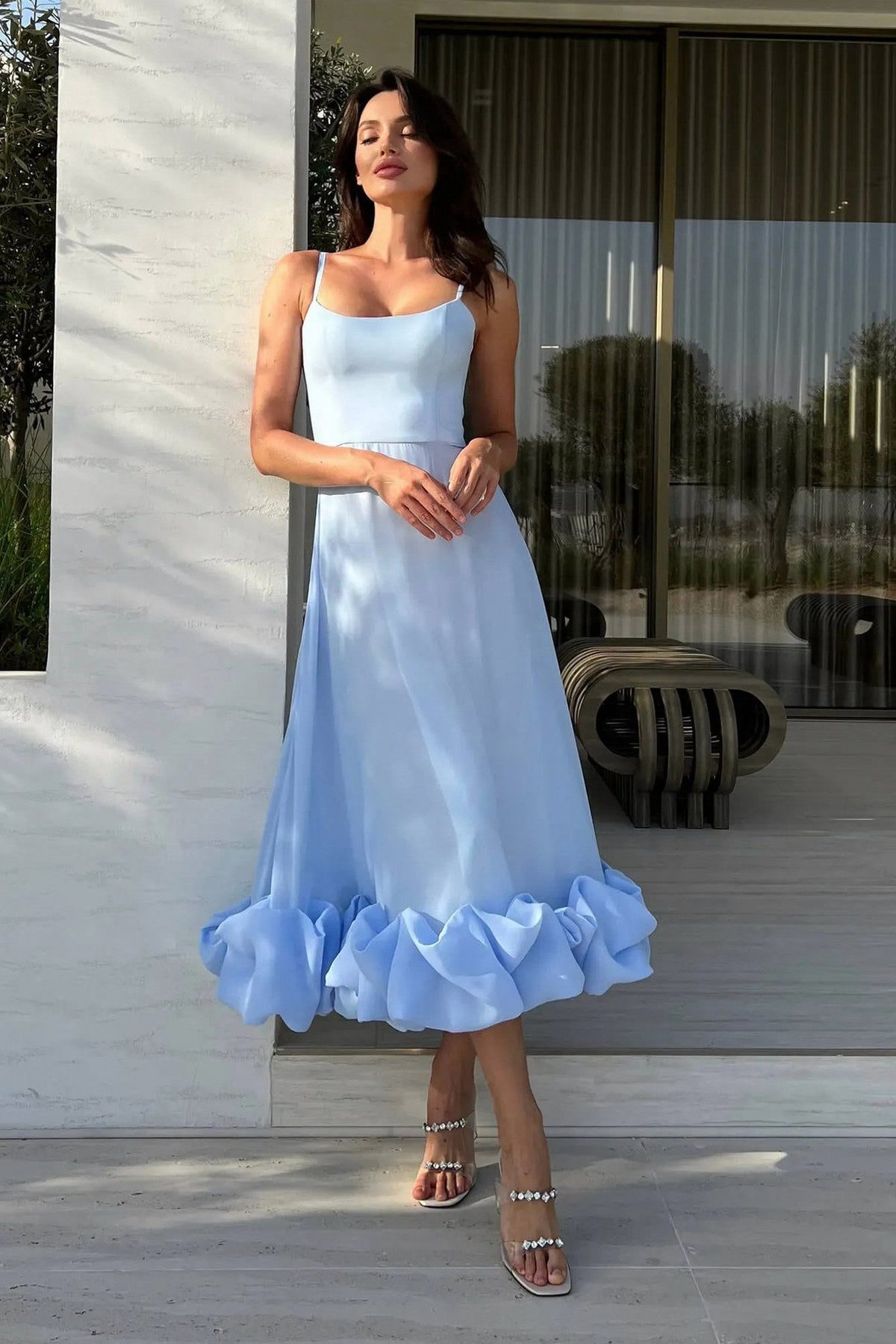 Ruffle Hem Scoop Midi Dress