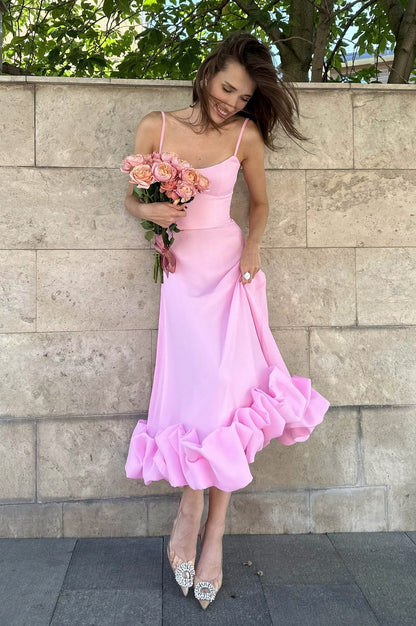 Ruffle Hem Scoop Midi Dress