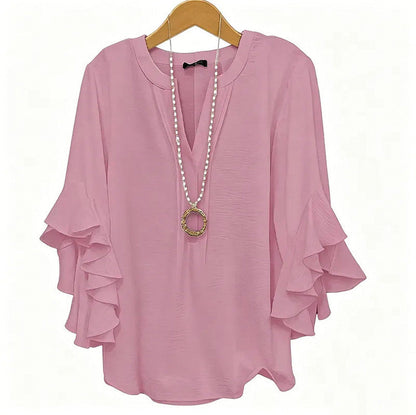 Ruffle Sleeve Split Neck Blouse