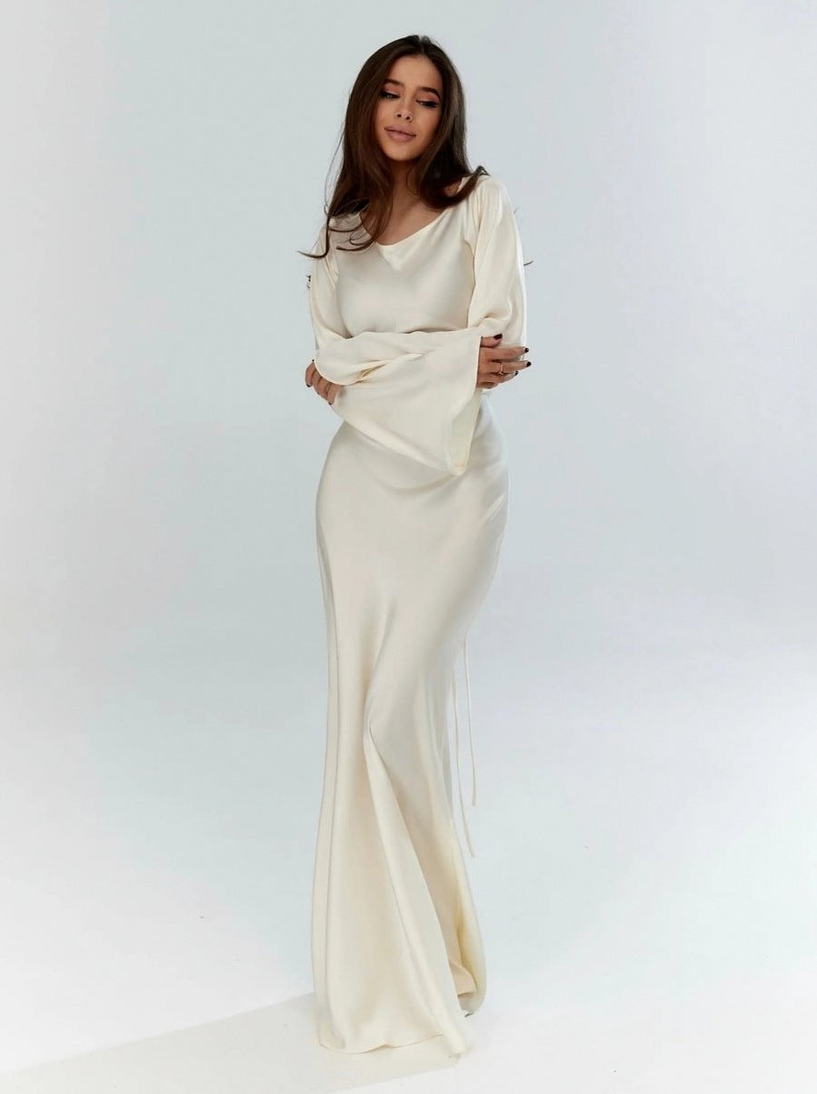 Satin Bell Sleeve Maxi Dress
