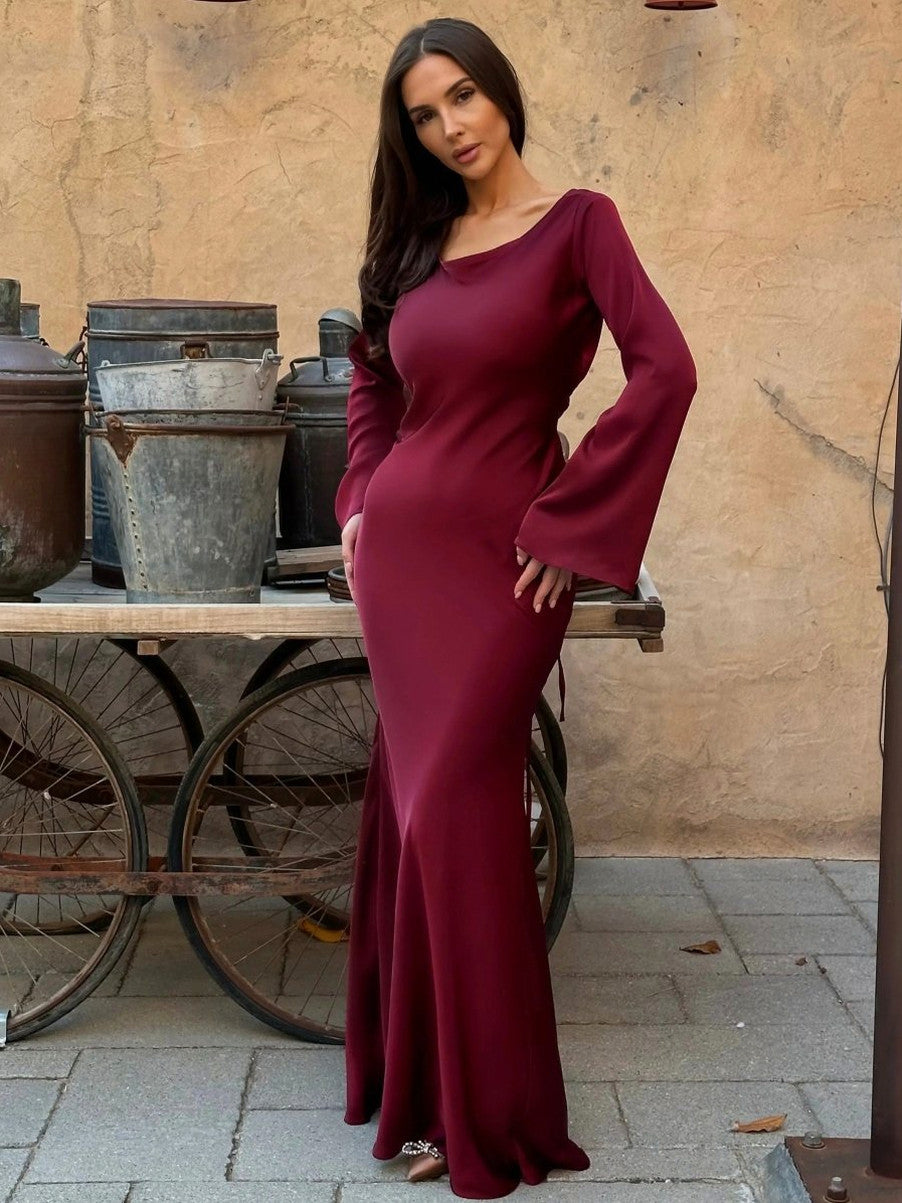 Satin Bell Sleeve Maxi Dress