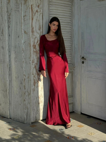 Satin Bell Sleeve Maxi Dress
