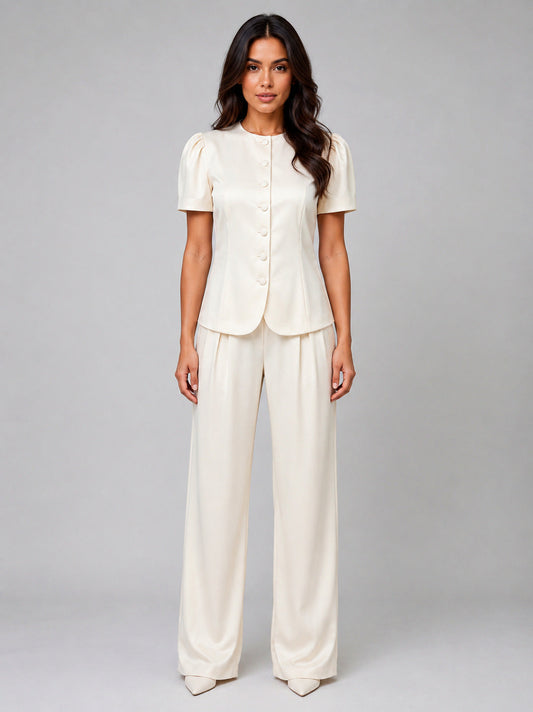 Satin Button Front Two Piece Set