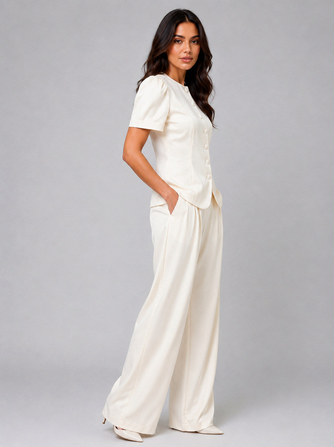 Satin Button Front Two Piece Set