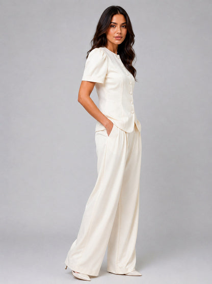 Satin Button Front Two Piece Set