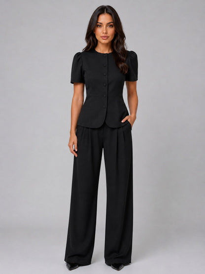 Satin Button Front Two Piece Set