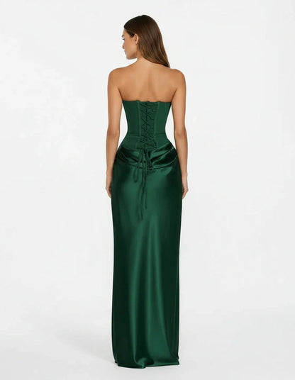 Satin Corset Draped Maxi Dress
