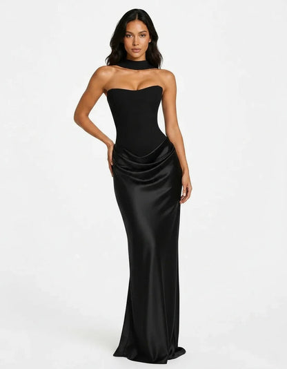 Satin Corset Draped Maxi Dress