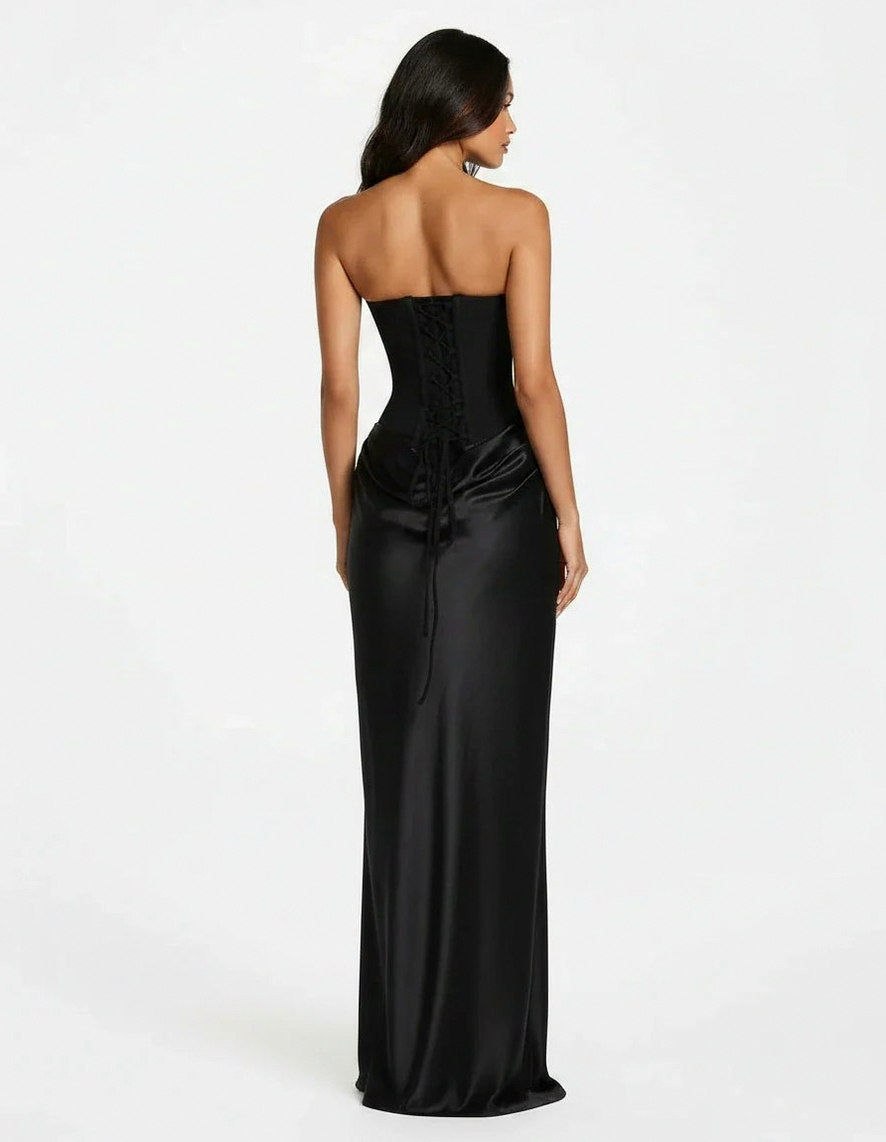 Satin Corset Draped Maxi Dress