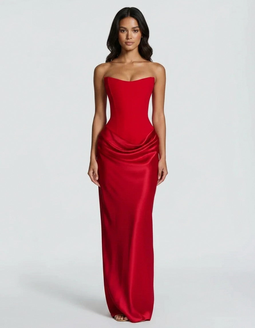 Satin Corset Draped Maxi Dress