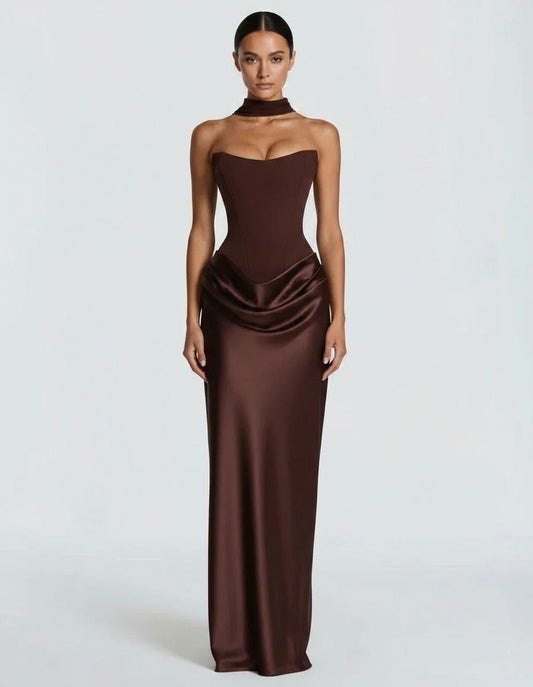 Satin Corset Draped Maxi Dress