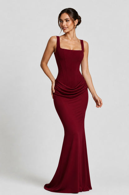 Satin Corset Draped Maxi Dress