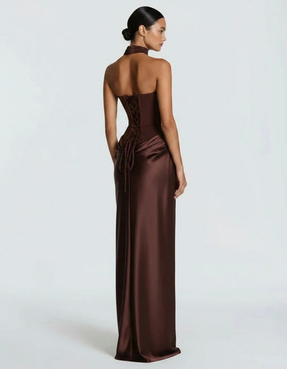 Satin Corset Draped Maxi Dress