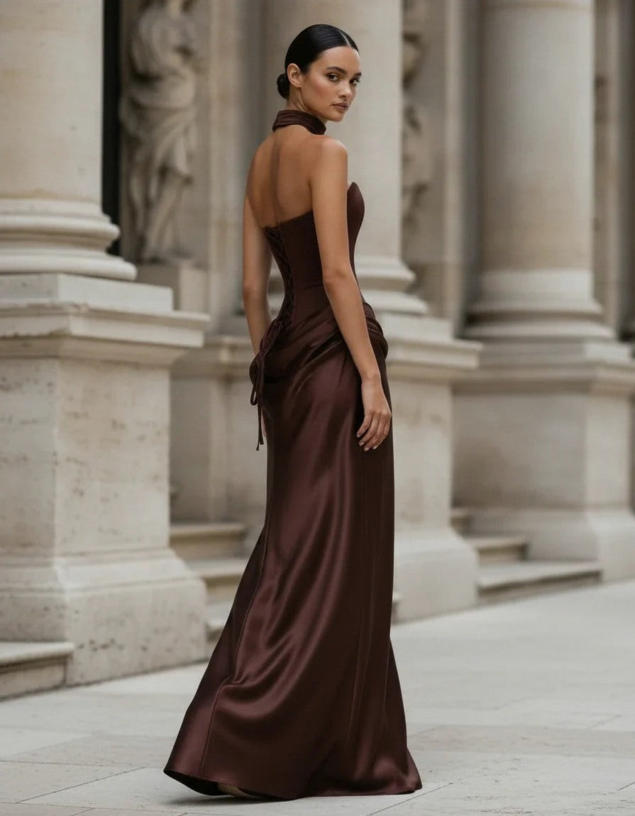 Satin Corset Draped Maxi Dress