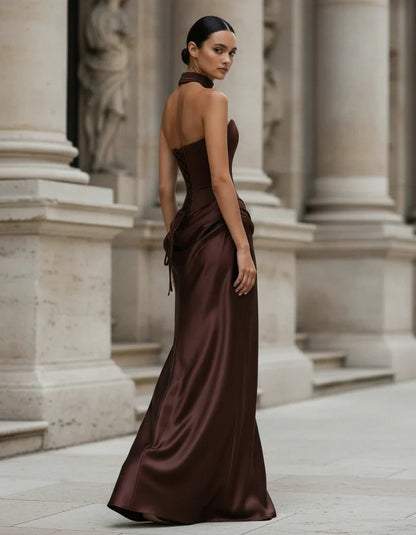 Satin Corset Draped Maxi Dress