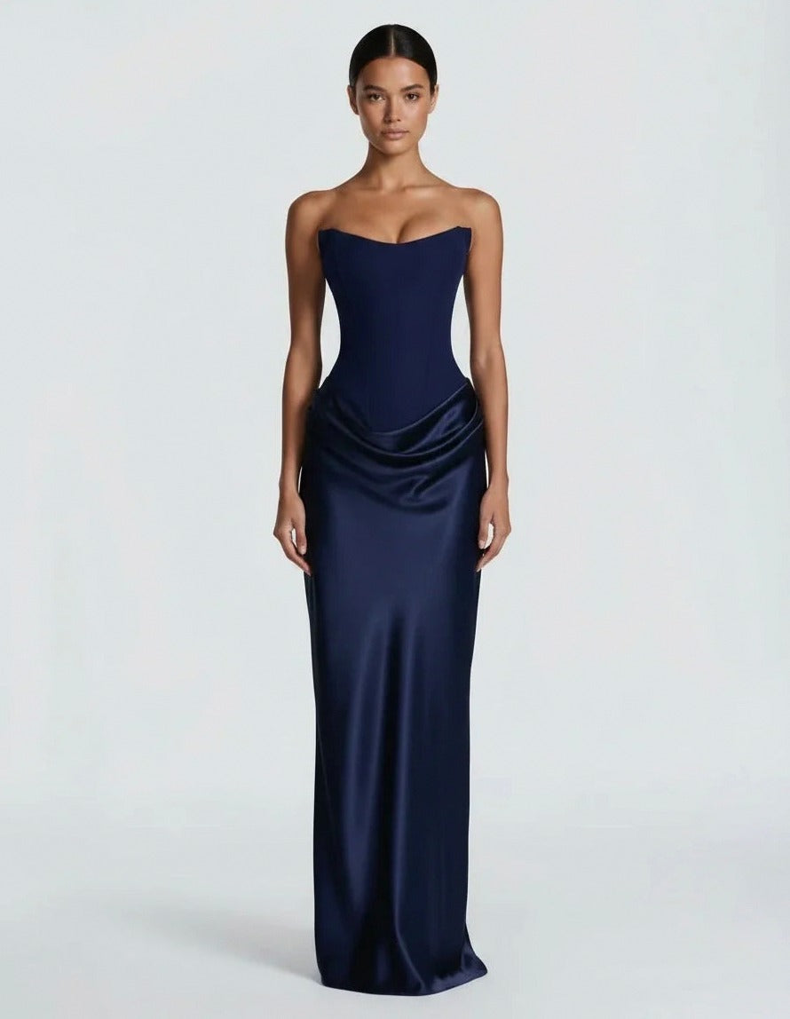 Satin Corset Draped Maxi Dress