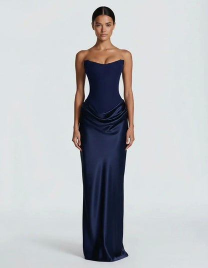 Satin Corset Draped Maxi Dress