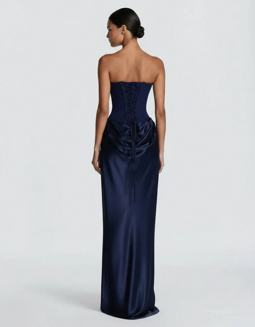 Satin Corset Draped Maxi Dress