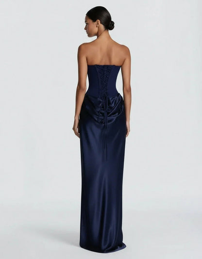 Satin Corset Draped Maxi Dress