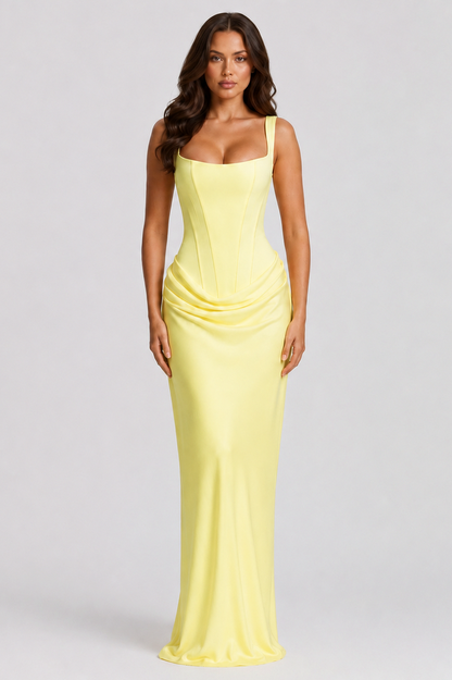 Satin Corset Draped Maxi Dress