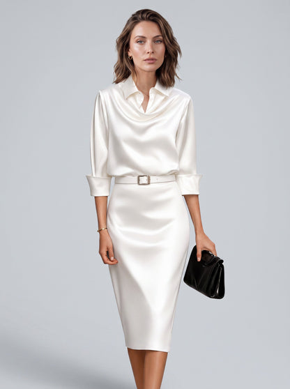 Satin Cowl Neck Midi Dress