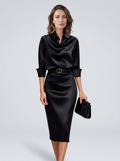 Satin Cowl Neck Midi Dress