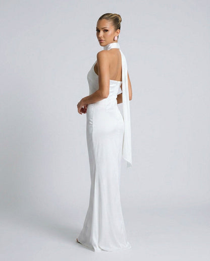Satin Draped One Shoulder Maxi Dress